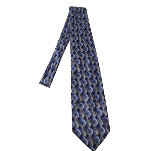 Christian Pelini Handmade All Silk Mens Tie Blue Gray Geometric Business Classic - Picture 1 of 4